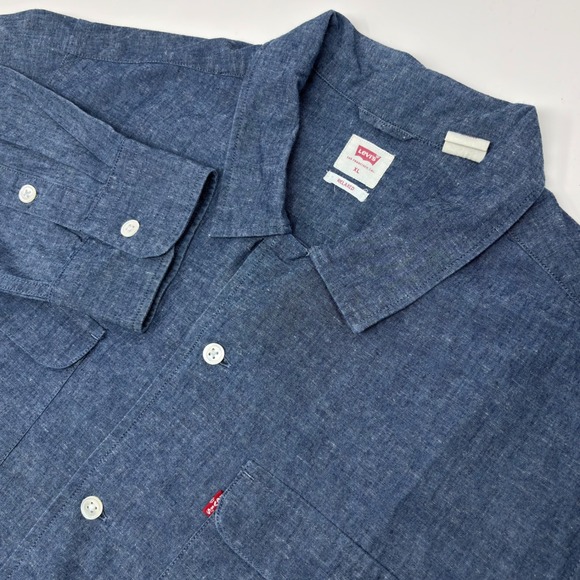 Levi's Men's XL Relaxed Chambray Linen Blend Safari Shirt 85489-0000 Indigo - Picture 1 of 8